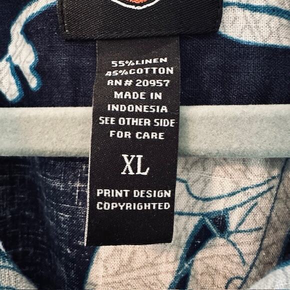 Harley Davidson Motorcycle Button Shirt Hawaiian Men XL Navy/White/Gray All Over - Picture 3 of 7